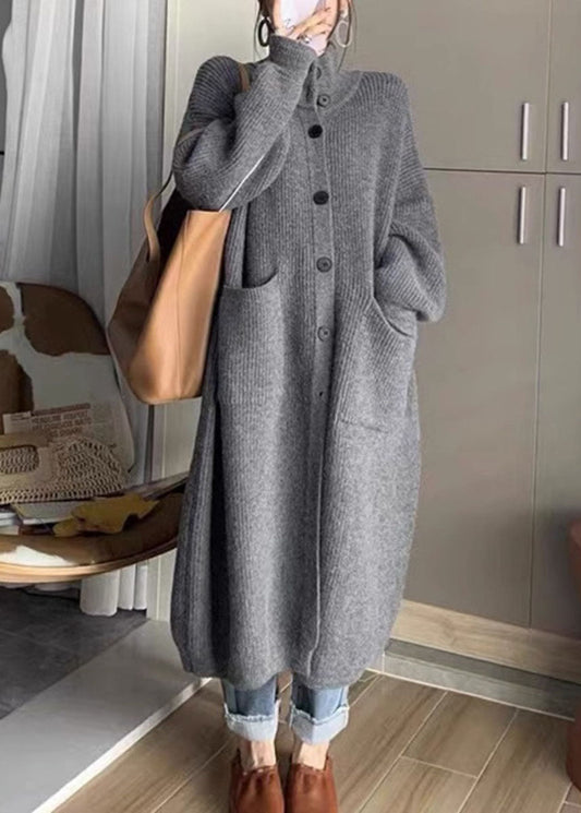 Women's Oversized Sweater Grey Thick Knit Turtleneck - 1