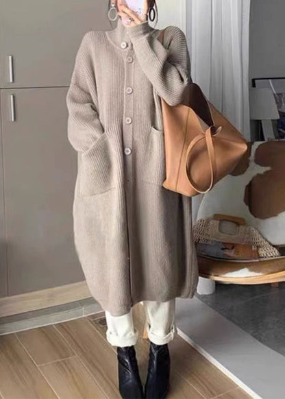 Women's Oversized Sweater Grey Thick Knit Turtleneck - 2