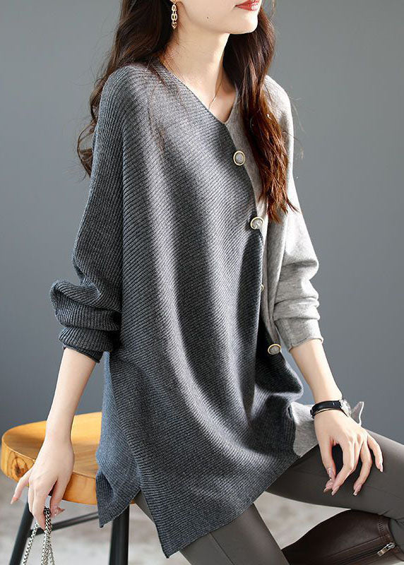 Women's Knit Shirt Grey Asymmetrical Patchwork - 2