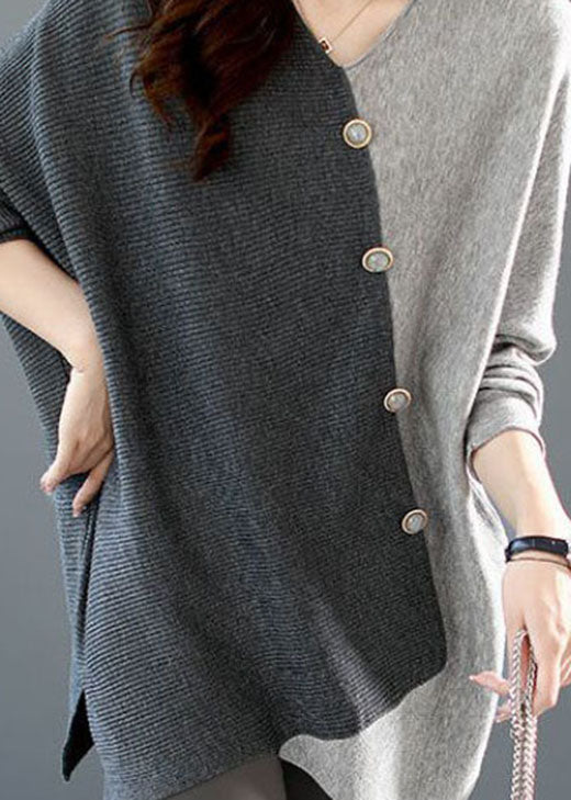 Women's Knit Shirt Grey Asymmetrical Patchwork - 4