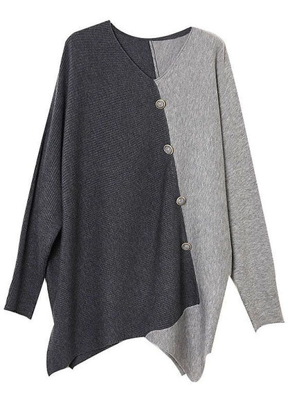 Women's Knit Shirt Grey Asymmetrical Patchwork - 5