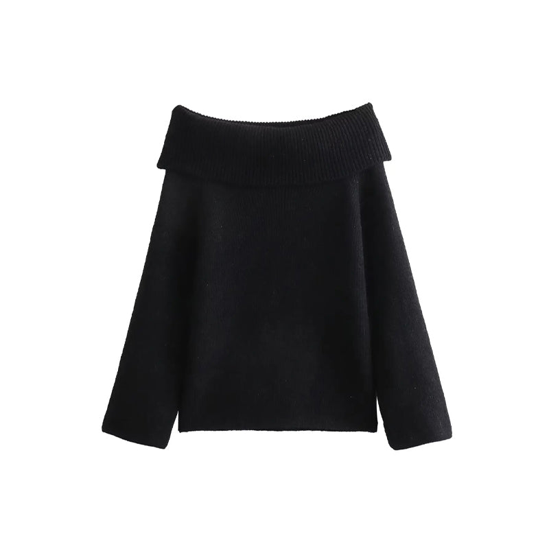Casual Off-Shoulder Long Sleeves Knitted Slim Fitting Sweater 3