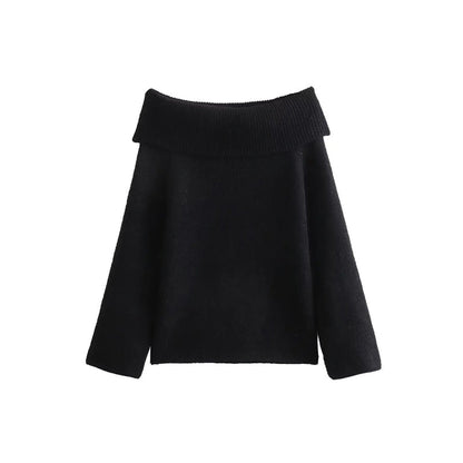 Casual Off-Shoulder Long Sleeves Knitted Slim Fitting Sweater 3