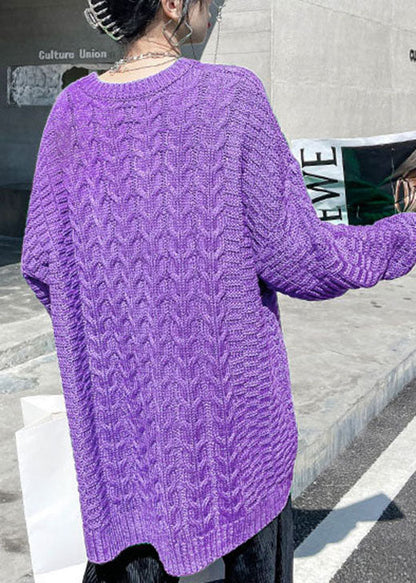 Women's Sweater Purple Knit Loose Fit - 4