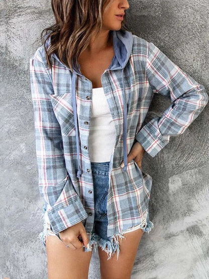 Men's Hoodie Gray Cotton Casual Sweatshirt with Classic Check Pattern - 4