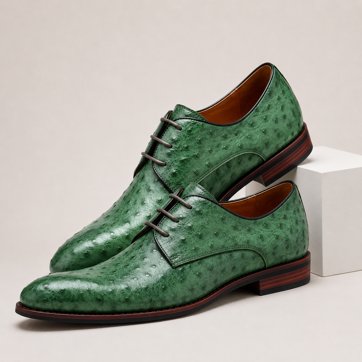 Men's Textured Leather Derby Dress Shoes in Green - additional view 2 | Hensley London