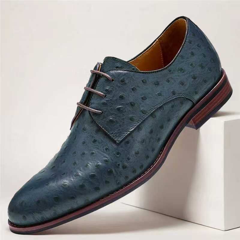 Men's Textured Leather Derby Dress Shoes in Blue - additional view 10 | Hensley London