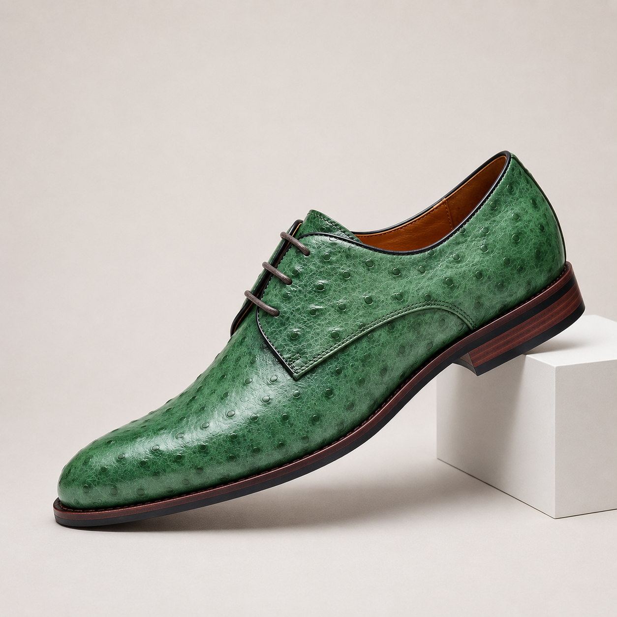 Men's Textured Leather Derby Dress Shoes in Green - additional view 3 | Hensley London