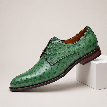 Men's Textured Leather Derby Dress Shoes in Green - additional view 3 | Hensley London