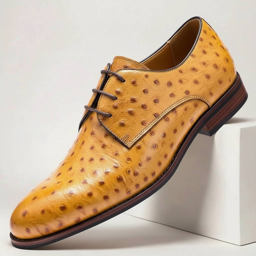 Men's Textured Leather Derby Dress Shoes in Yellow - additional view 4 | Hensley London