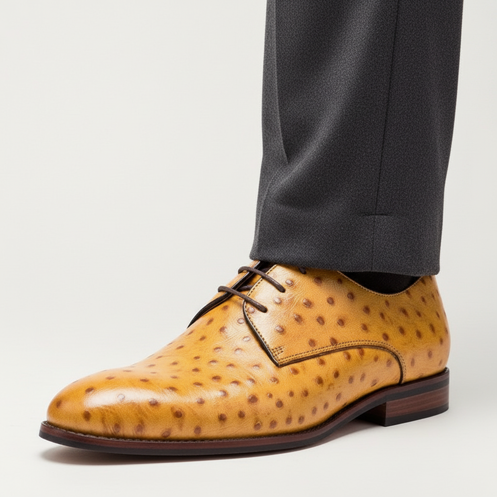 Men's Textured Leather Derby Dress Shoes in Yellow - additional view 6 | Hensley London