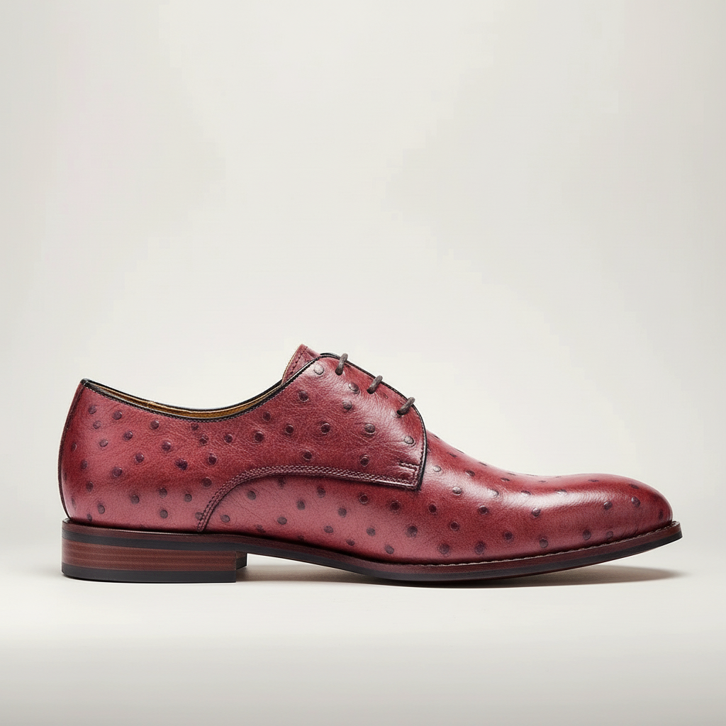 Men's Textured Leather Derby Dress Shoes in Red - additional view 8 | Hensley London