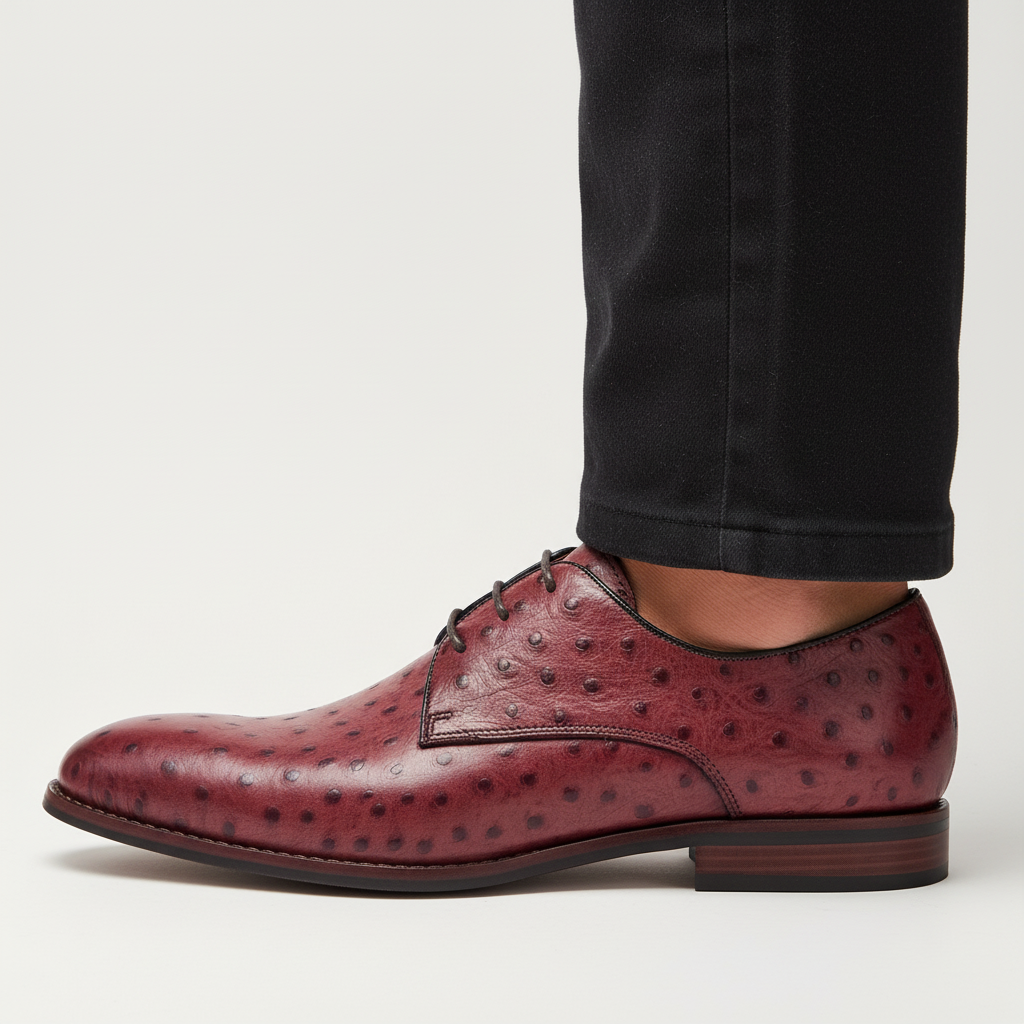Men's Textured Leather Derby Dress Shoes in Red - additional view 9 | Hensley London