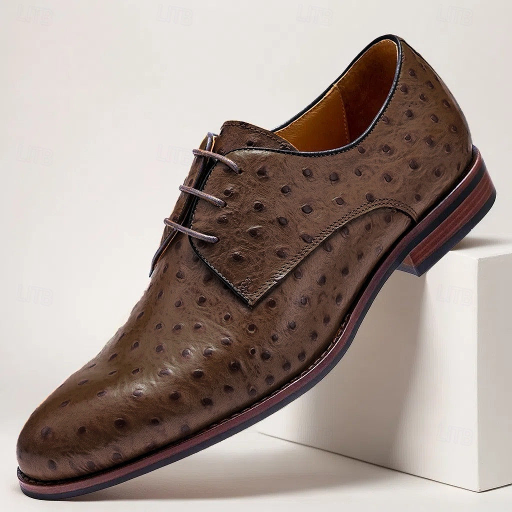 Men's Textured Leather Derby Dress Shoes in Brown - additional view 13 | Hensley London