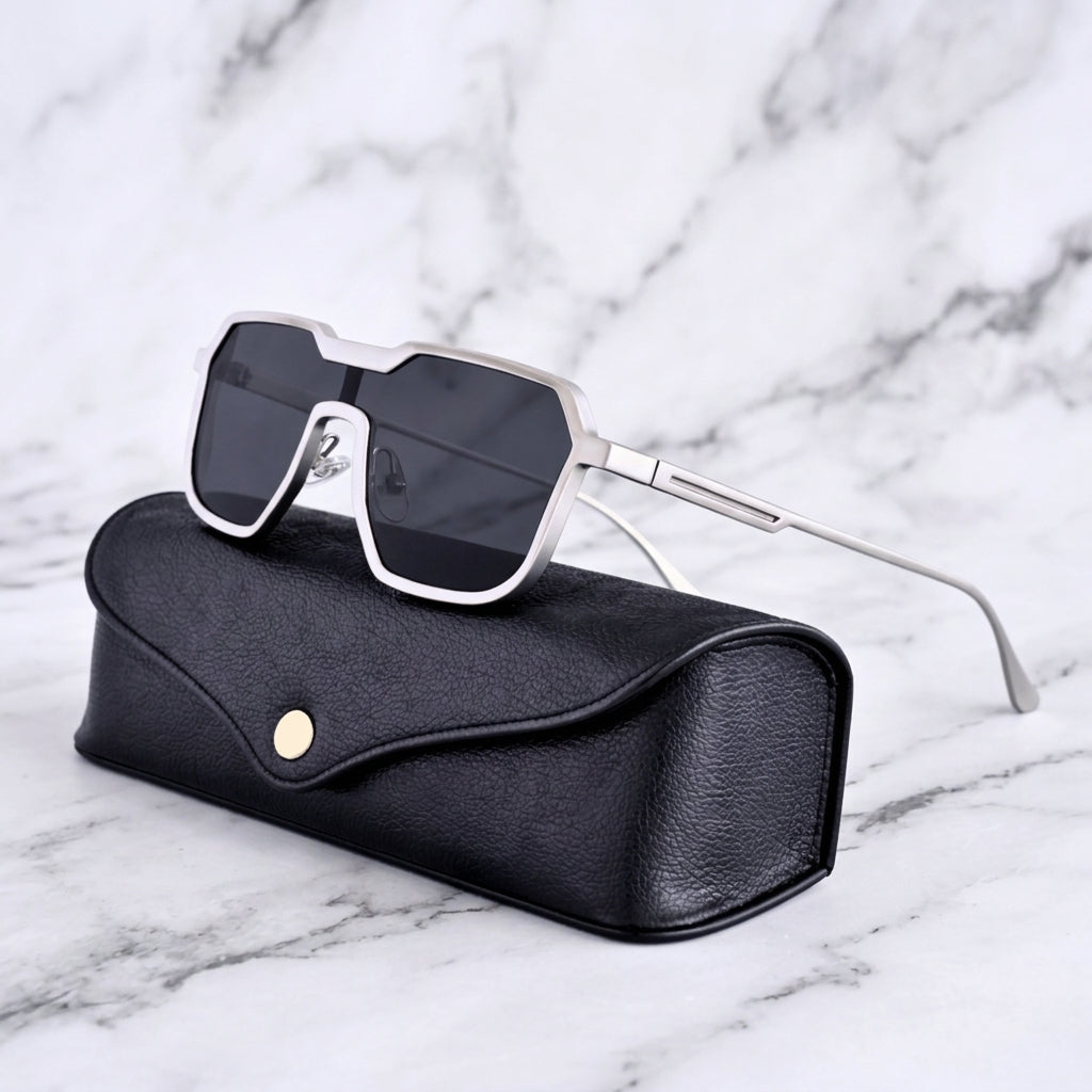 Women's Geometric Double-Bridge Sunglasses – side view | Hensley London