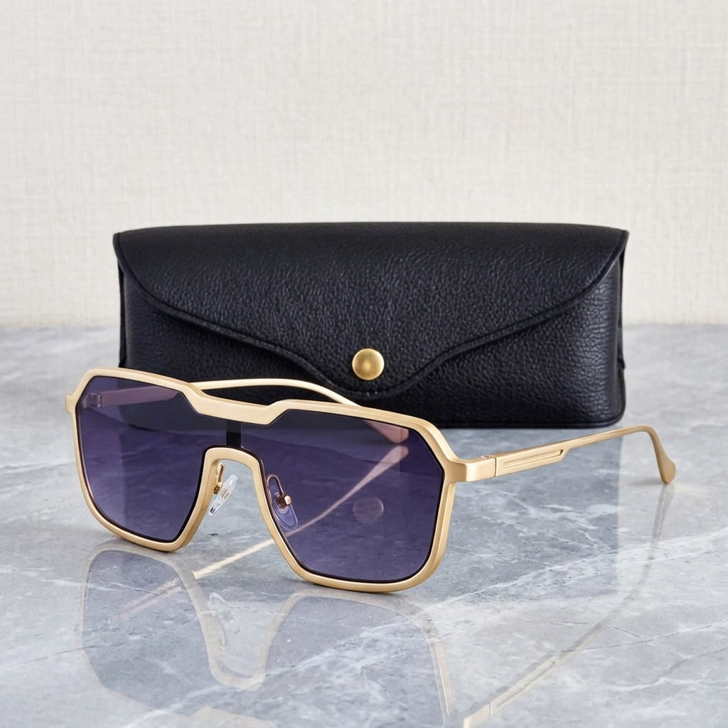 Women's Geometric Double-Bridge Sunglasses – angled view | Hensley London