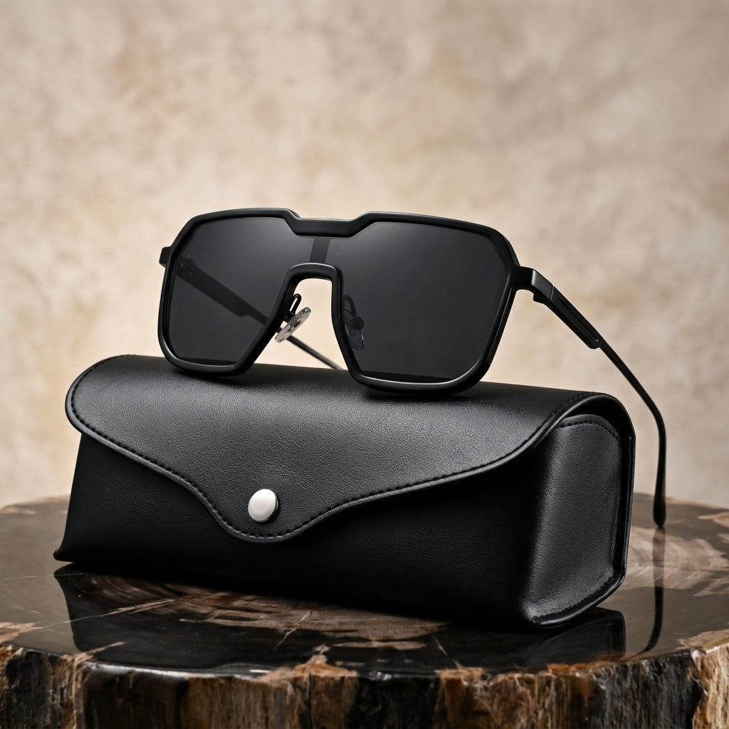 Women's Geometric Double-Bridge Sunglasses – packaging view | Hensley London