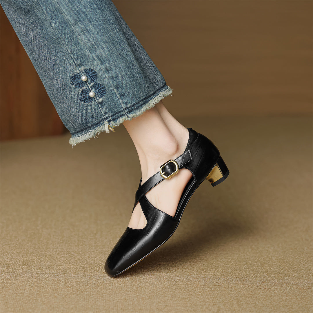 Women's Leather Cross-Strap Heels – Ankle Strap