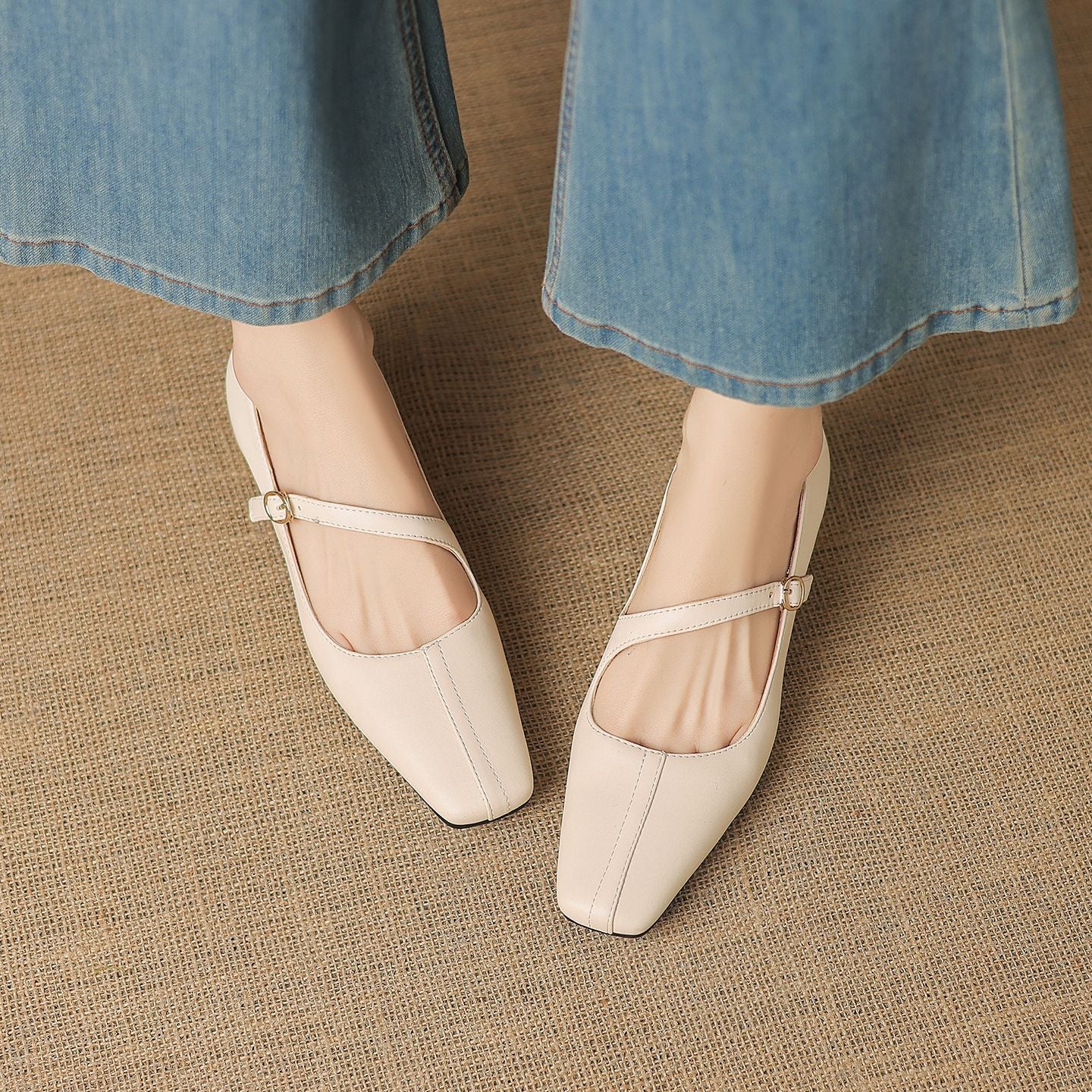 Women's Leather Square-Toe Mary Jane Pumps – product view | Hensley London