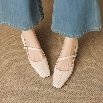 Women's Leather Square-Toe Mary Jane Pumps – product view | Hensley London
