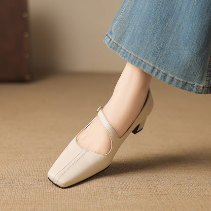 Women's Leather Square-Toe Mary Jane Pumps – product view | Hensley London