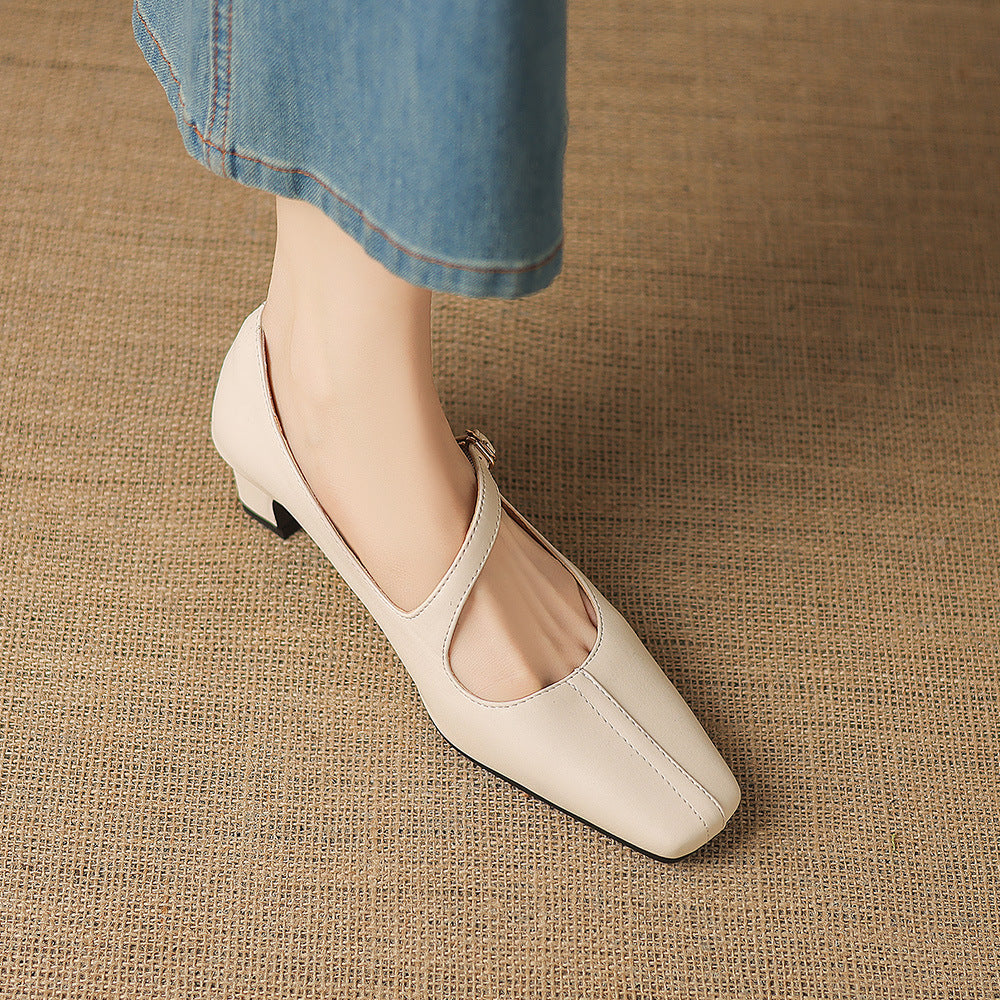 Women's Leather Square-Toe Mary Jane Pumps – product view | Hensley London