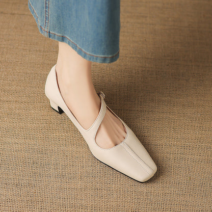 Women's Leather Square-Toe Mary Jane Pumps – product view | Hensley London