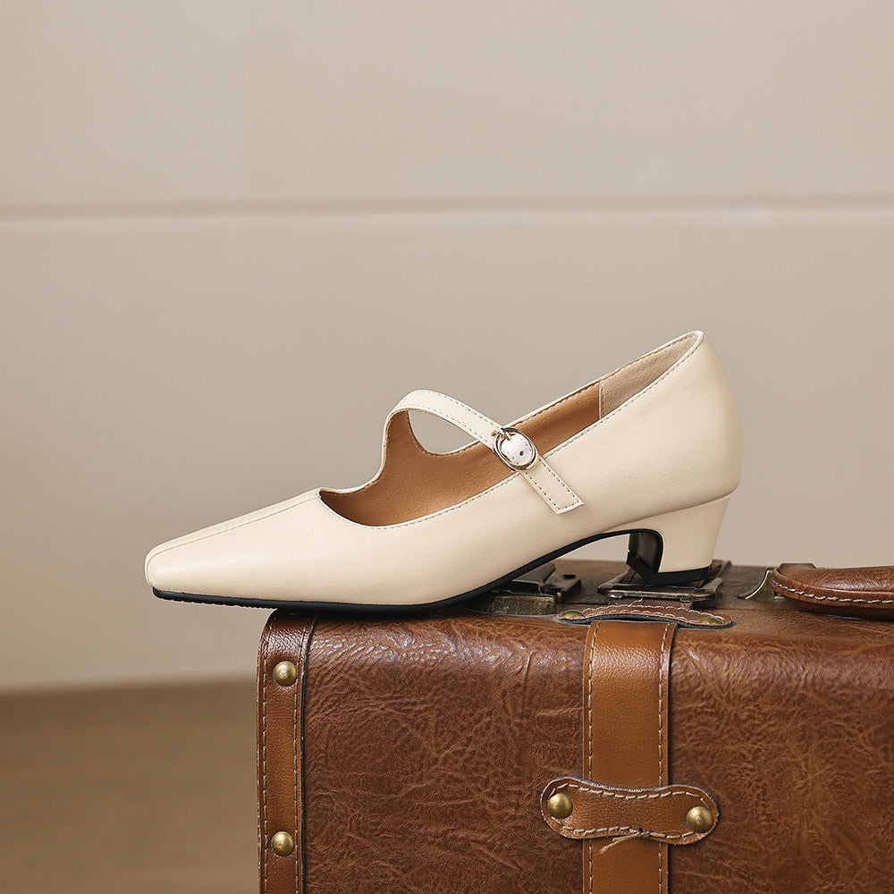 Women's Leather Square-Toe Mary Jane Pumps – product view | Hensley London