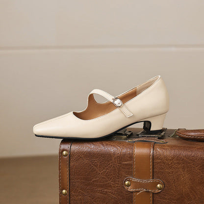 Women's Leather Square-Toe Mary Jane Pumps – product view | Hensley London
