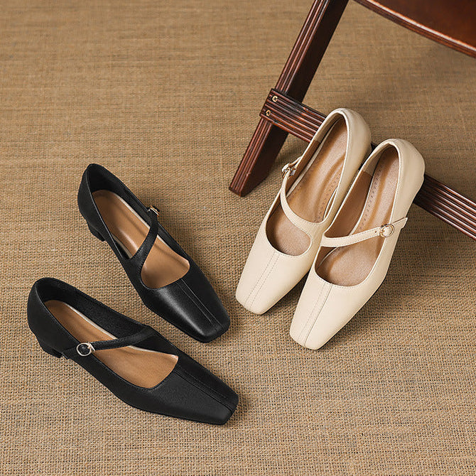 Women's Leather Square-Toe Mary Jane Pumps – product view | Hensley London