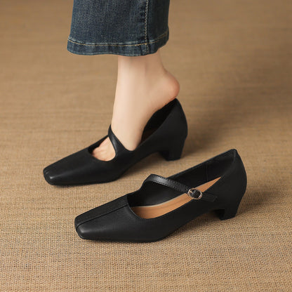 Women's Leather Square-Toe Mary Jane Pumps – product view | Hensley London