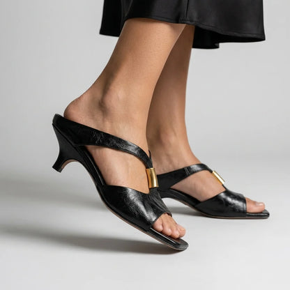 Women's T-Strap Kitten-Heel Mules – product view | Hensley London