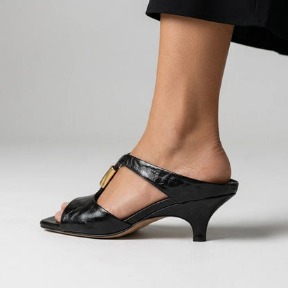 Women's T-Strap Kitten-Heel Mules – product view | Hensley London