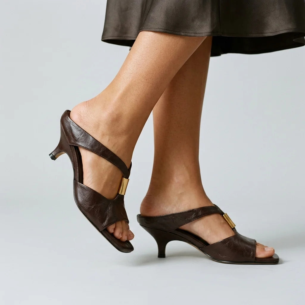 Women's T-Strap Kitten-Heel Mules – product view | Hensley London
