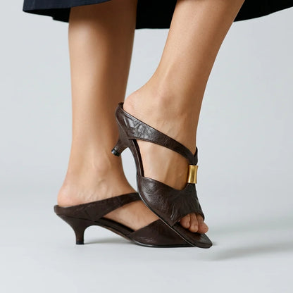Women's T-Strap Kitten-Heel Mules – product view | Hensley London