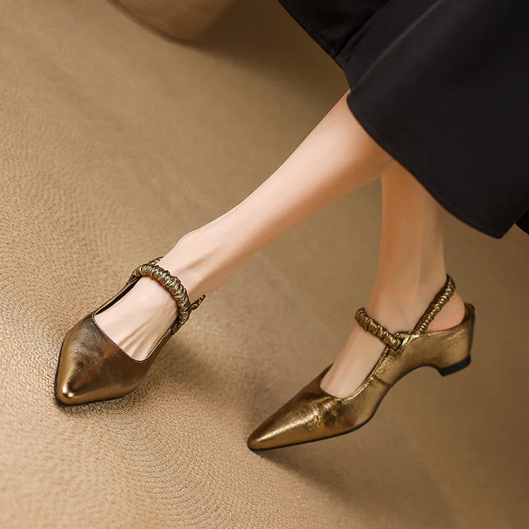Women's Metallic Pointed-Toe Strap Block Heels – Product view | Hensley London
