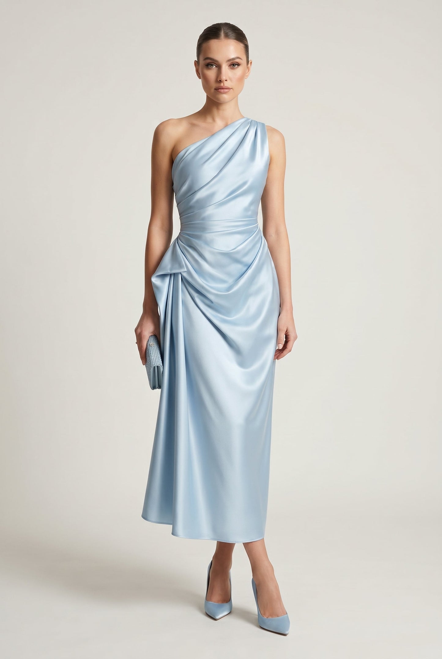 Women's Cocktail Dress Champagne Gold One Shoulder Polyester Midi - 7