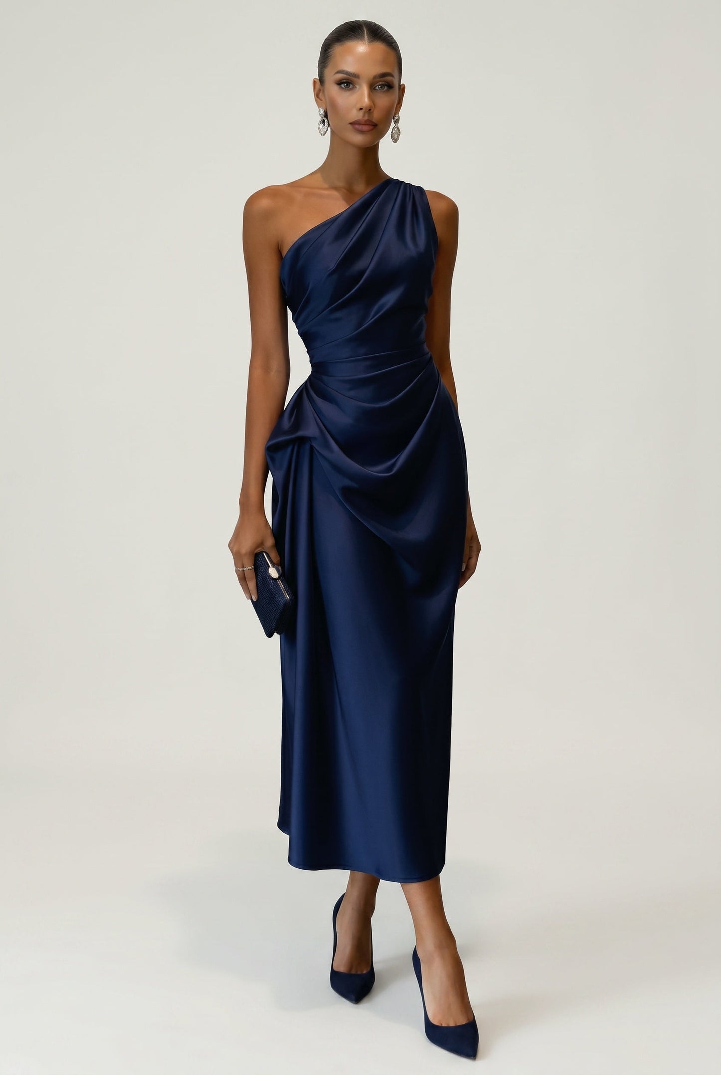 Women's Cocktail Dress Champagne Gold One Shoulder Polyester Midi - 9
