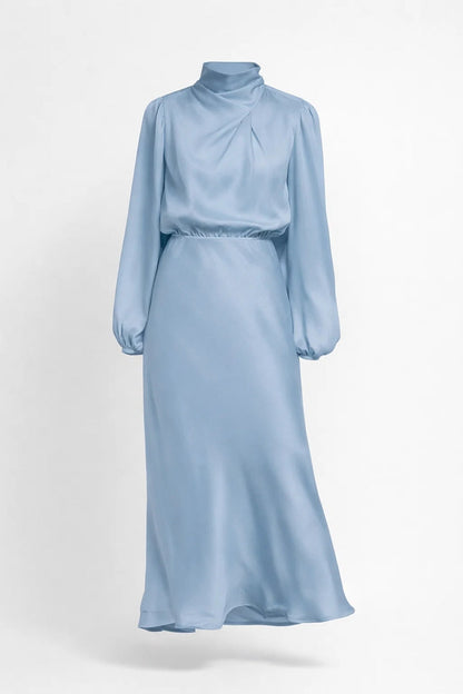 Women's Midi Dress Light Blue Satin Elegant for Formal and Cocktail Occasions - 2