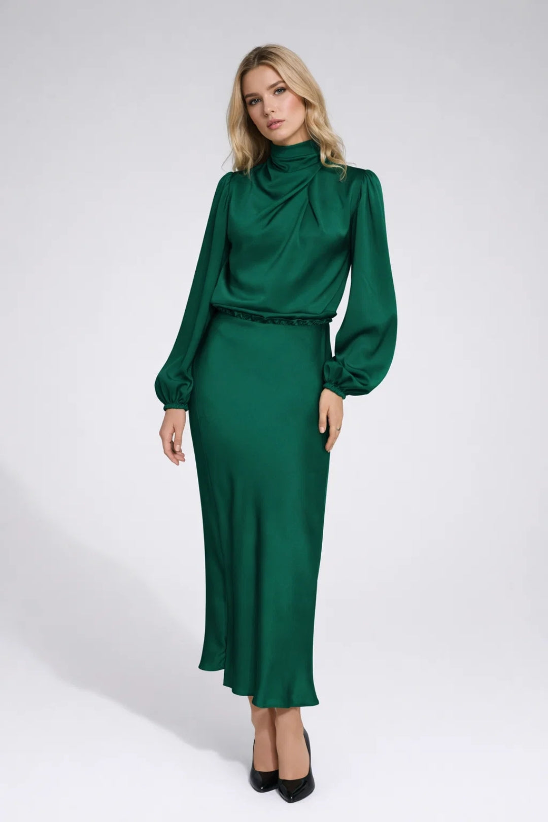 Women's Midi Dress Light Blue Satin Elegant for Formal and Cocktail Occasions - 3