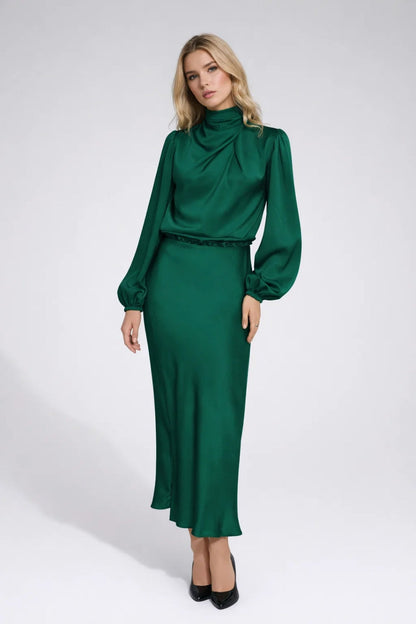Women's Midi Dress Light Blue Satin Elegant for Formal and Cocktail Occasions - 3