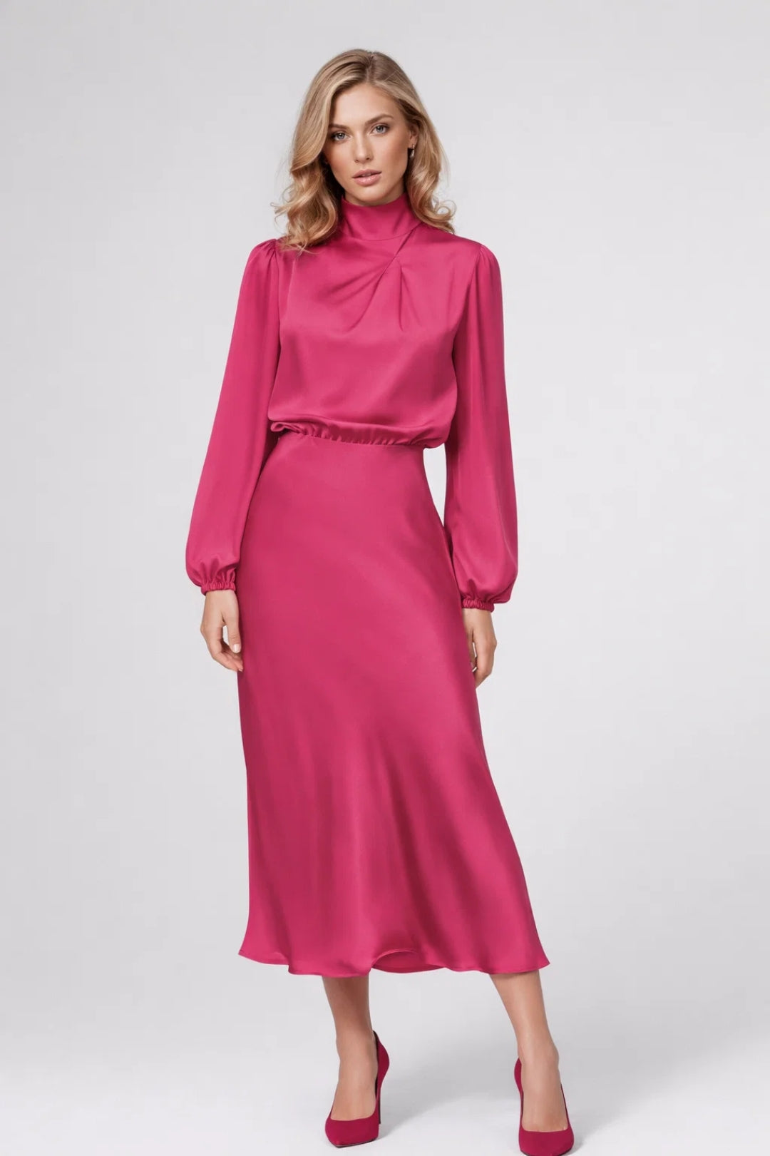 Women's Midi Dress Light Blue Satin Elegant for Formal and Cocktail Occasions - 4