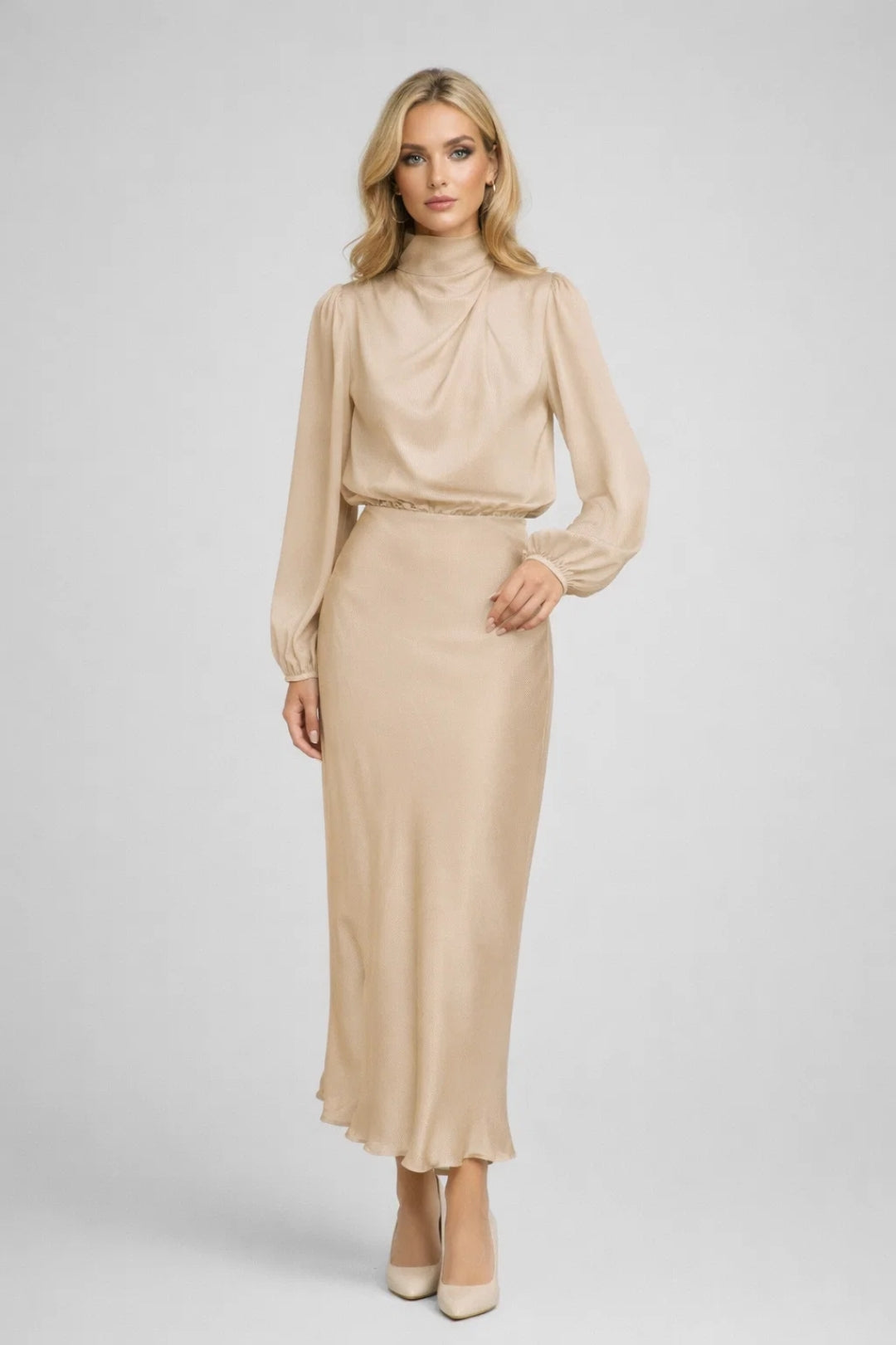Women's Midi Dress Light Blue Satin Elegant for Formal and Cocktail Occasions - 5
