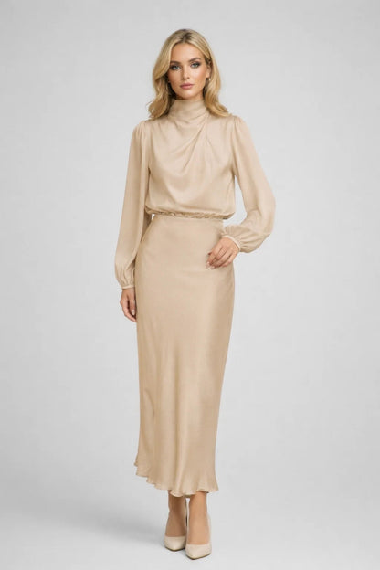 Women's Midi Dress Light Blue Satin Elegant for Formal and Cocktail Occasions - 5