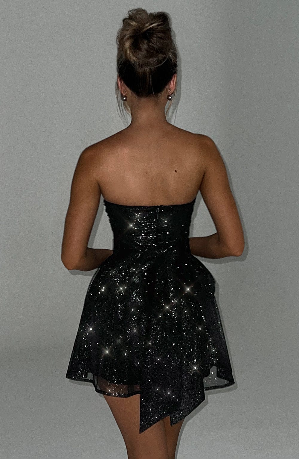 Women's Cocktail Dress Black Sparkle Corset Mini Dress - 2