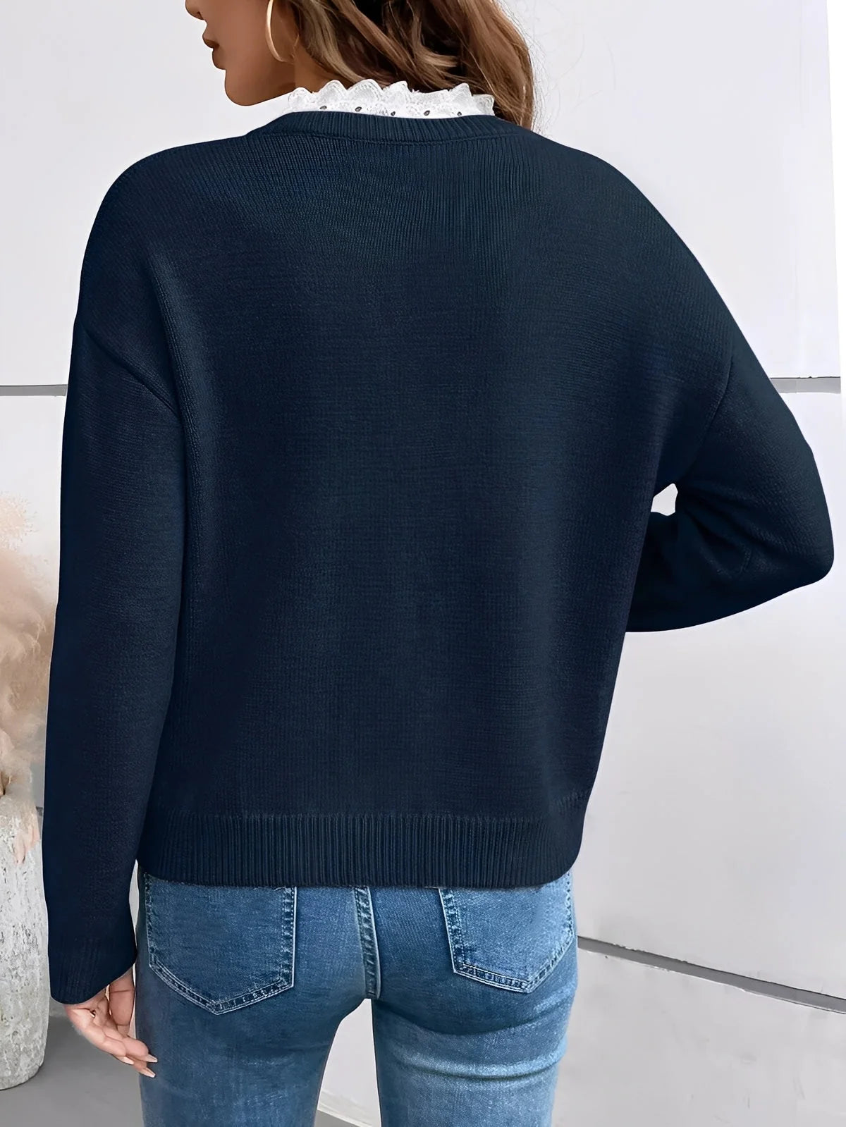 Women's Ruffle-Neck Knit Sweater – product view | Hensley London