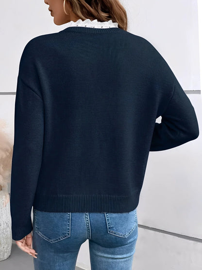 Women's Ruffle-Neck Knit Sweater – product view | Hensley London