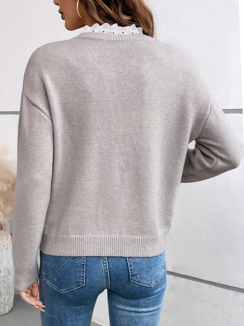 Women's Ruffle-Neck Knit Sweater – product view | Hensley London