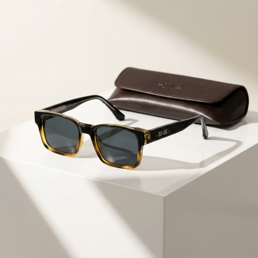 Women's Square Acetate Sunglasses – angled view | Hensley London