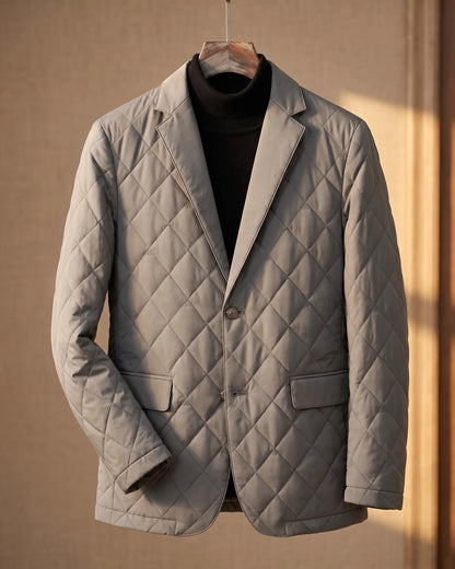 Men's Diamond-Quilted Button-Front Blazer in Gray – additional product view | Hensley London